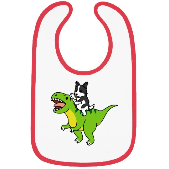Border Collie Riding TRexs Dinosaur Dog 1 Bibs