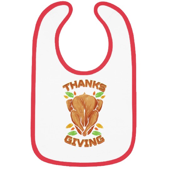 Roasted Turkey And Brown Leaves Logo For Thanksgiving Bibs