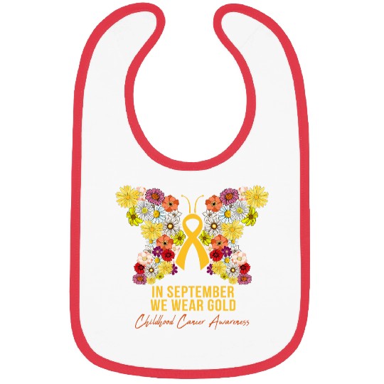 Pediatric Oncology floral butterfly september we wear gold Bibs