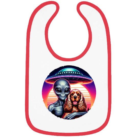 Cute Alien Cocker Spaniel Friendship Funny vintages UFO Bibs