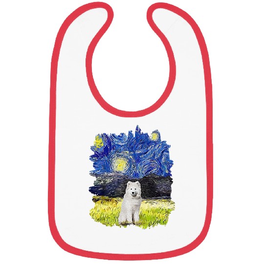 Dog Samoyed Starry Night Impressionist Dog Art Samoyed Bibs