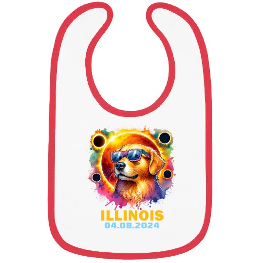 Illinois Total Solar Eclipse 2024 Golden Retriever Colorful Bibs