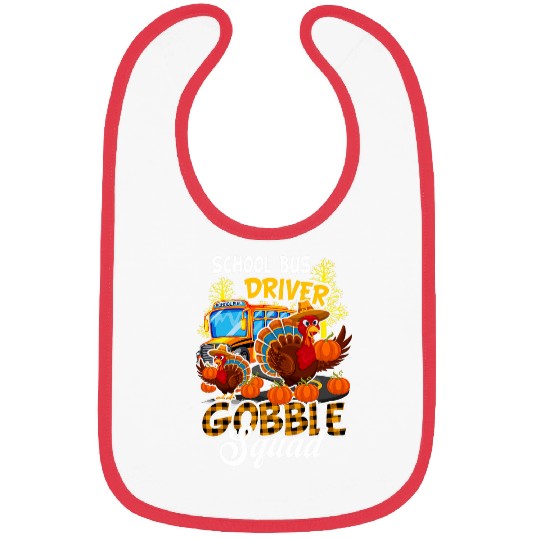 School Bus Driver Gobble Squad Thanksgiving Plaid Turkey Bibs