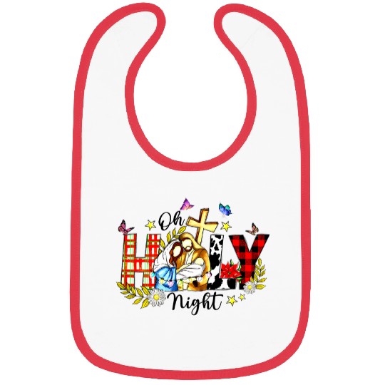 Oh Holy Night Family Christmas   Leopard Red Plaid Bibs