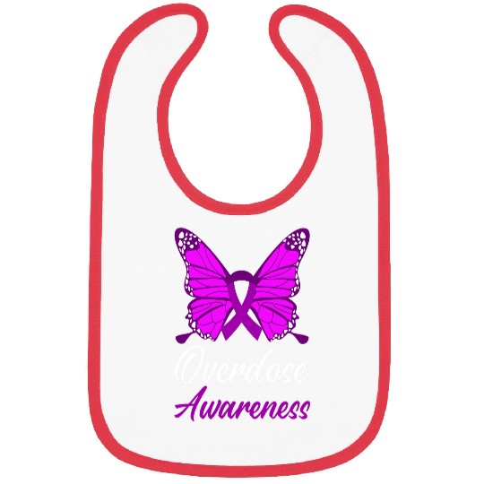 Overdose Awareness Butterfly Purple Ribbon Support Friends Bibs
