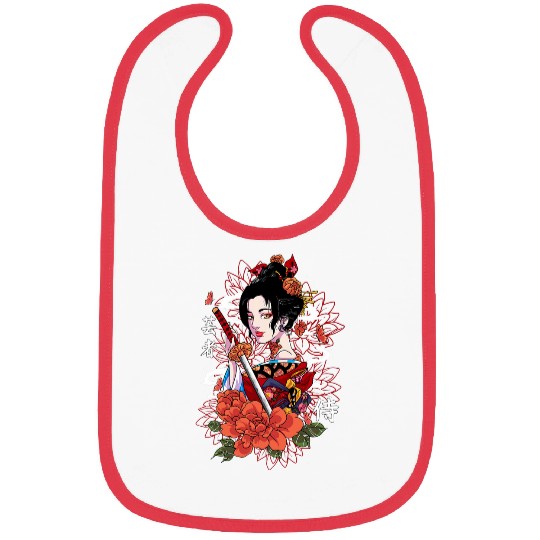 Japanese Geisha Samurai swords Kanji Writing Kimono Japan Bibs