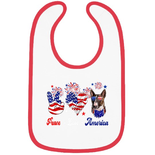 Peace Love America Cute Bull Terrier Sunglasses Fireworks Bibs
