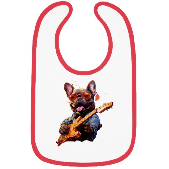 Funny Rock French Bulldog Playing Guitar Bibs