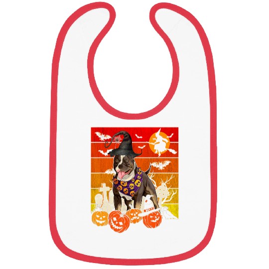 pitbull dog witch scary pumpkin halloween spooky boo Bibs