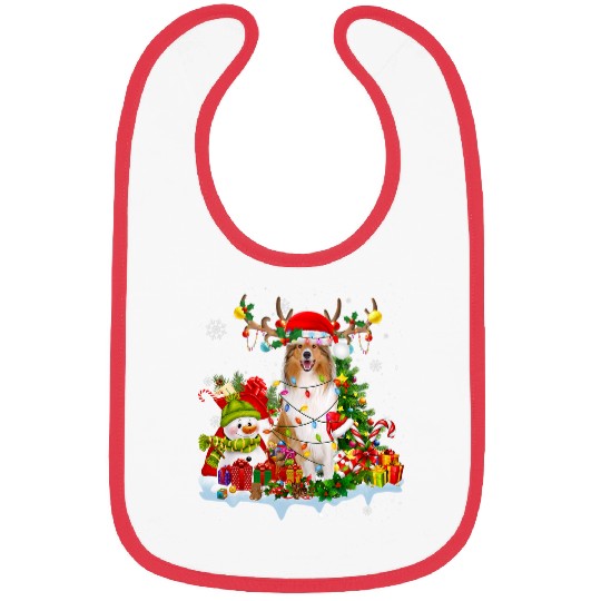 Rough Collie Santa Hat Reindeer Christmas Lights Pajama Bibs