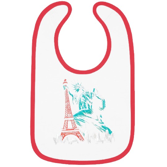 Statue Of Liberty Climbing On Eiffel Tower Funny Paris NYC Bibs