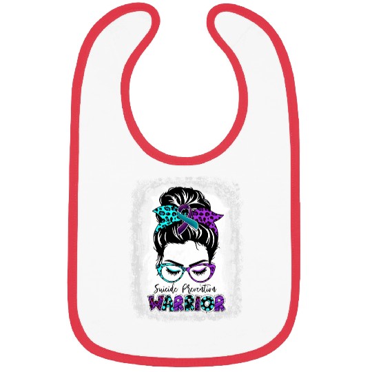 suicides Prevention Warrior Messy Bun Teal Purple Ribbon 1 Bibs