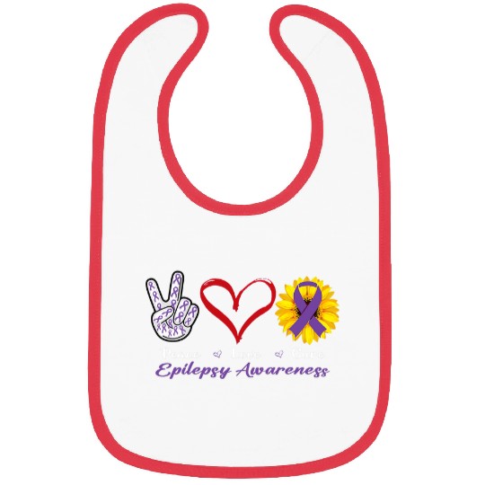 Peace Love Cure Purple Ribbon Epilepsy Awareness Bibs