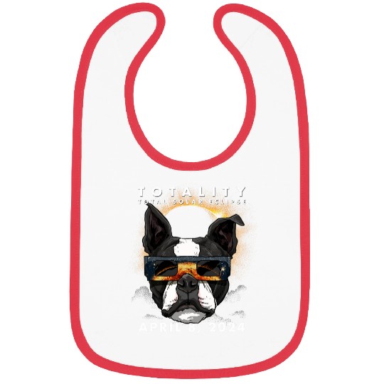Solar Eclipse   2024 Boston Terrier Dog Wearing Glasses Bibs