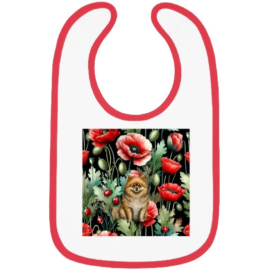 Pomeranian Red Poppy Ladybug vintages Flowers Bibs