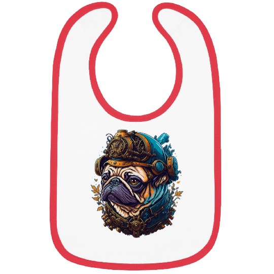 Steampunk Pug Dog Aesthetic Vaporwave Dog Design Bibs