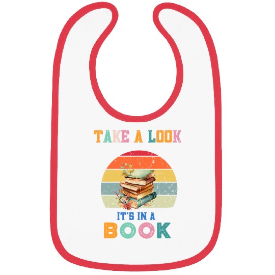 Take a look its in a book retro rainbow reading librarian Bibs