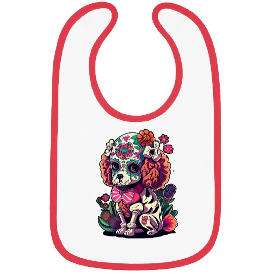 Poodle Sugar skull Dia De Los Muertos halloween Bibs
