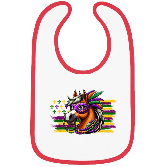 Horse Face Wearing Mardi Gras Masked Beads Costume Parades Bibs