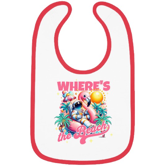 Wheres The Beach Cool Astronaut Flamingo Spaceman Bibs