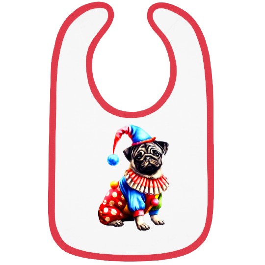 Pug Dressed As Clown Dog Lovers Circus Pug Clown Design 3 Bibs