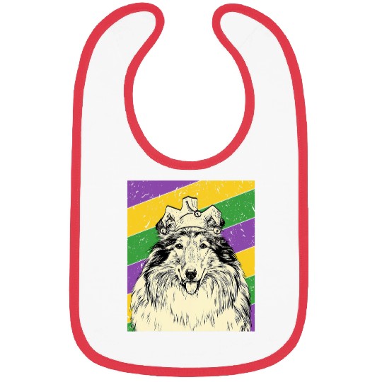 Rough Collie Jester Funny Mardi Gras Dog Mom or Dad Bibs