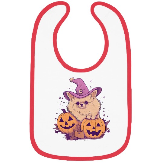 Pumpkin Pomeranian Dog October Fall Autumn Halloween Graphic Bibs