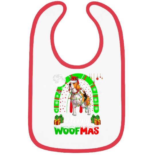 Merry Christmas Woof Santa Reindeer Beagle xmass Rainbow Bibs
