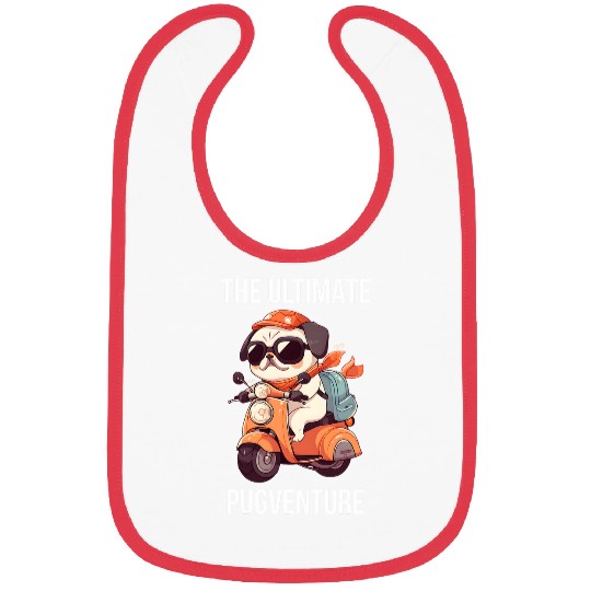 Pugventure on a Motorcycle Funny Cute Pug Bibs