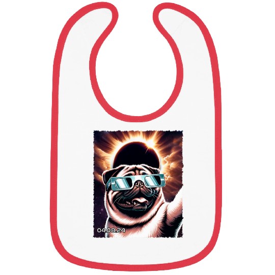 Retro Pug Dog Solar Eclipse Cute Animals Kawai Puppy Lovers Bibs