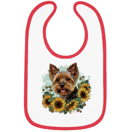 Yorkshire Terrier Yorkie Sunflower Dog Cute Graphic Bibs