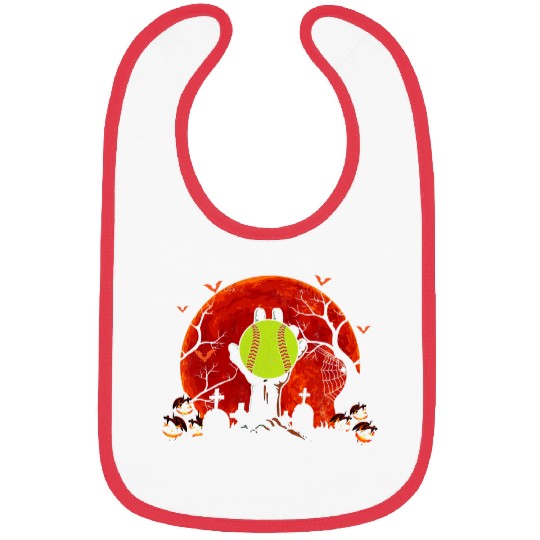 Zombie Hand Holding Softball Ball Zombie Halloween Bibs