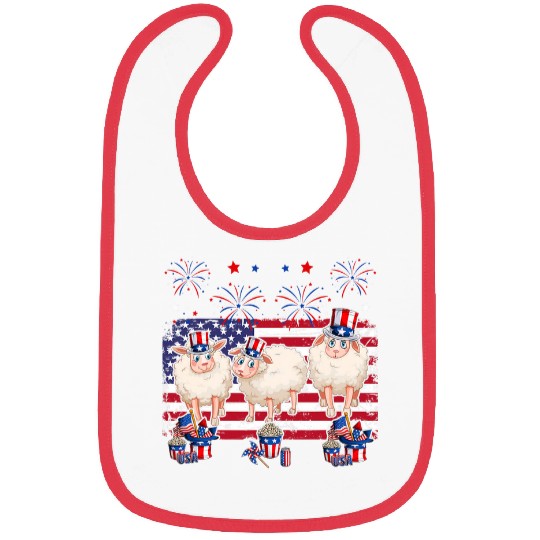 vintages American Flag Three Cute Sheeps Costume Fireworks Bibs