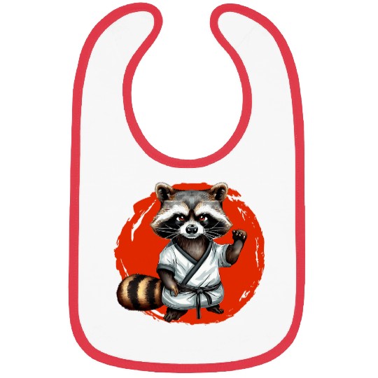 Karate Raccoon Martial Arts Wildlife Red Moon Bibs
