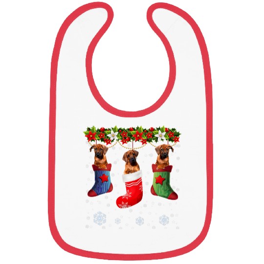 three rhodesian ridgeback dog in sock christmas santa hat Bibs