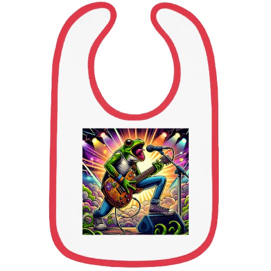 Rock Star Frog Singer Electric Guitar Stage Vibrant Lights Bibs