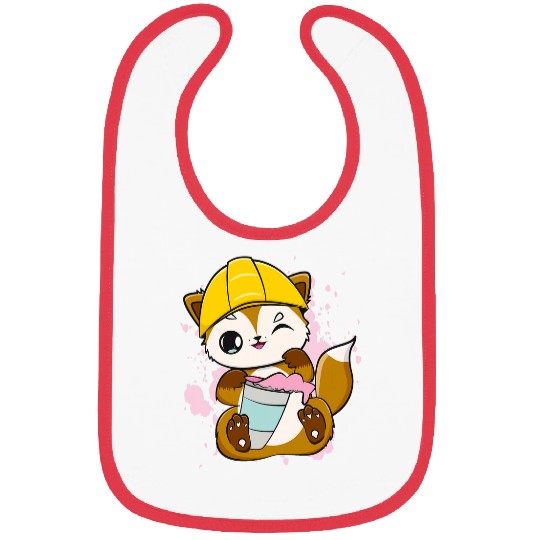 Construction Worker Fox Drinks Bubble Tea For Boba Tea Lover Bibs