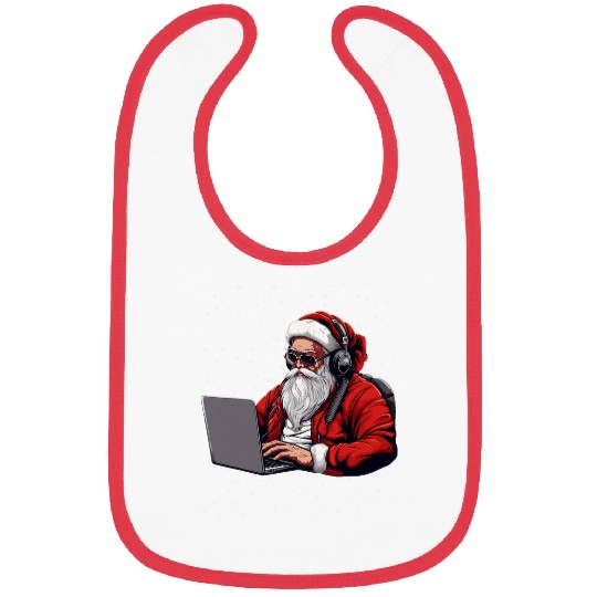 Santa In Front of Laptop Programmer Web Developer Christmas Bibs