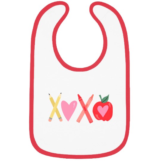 Women XOXO Teacher Valentines Day Pencil And Apple Bibs