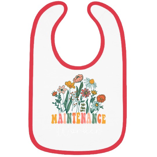Retro Groovy floral Maintenance Worker Wildflower Tees For Bibs