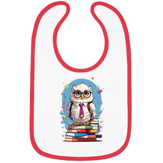 Owl Teacher standing on books 2 Bibs