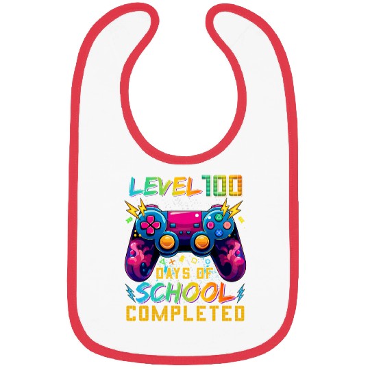 Level 100 Days Of School Completed Gamer Video Games Boys Bibs