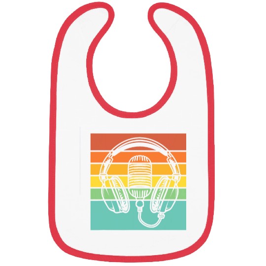 vintages Singer Vocalist Musician Retro Microphone Headphone 7 Bibs