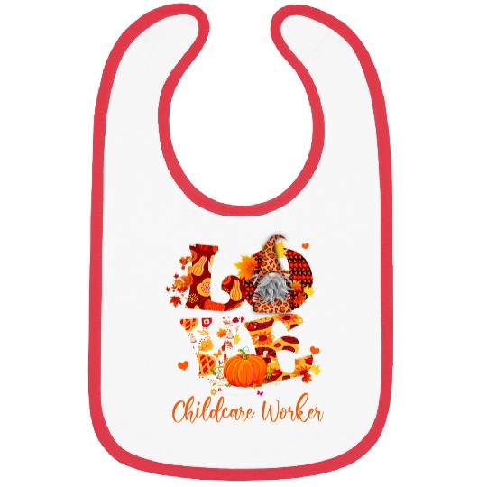 Fall Leopard LOVE Gnome Childcare Worker Thanksgiving 2 Bibs