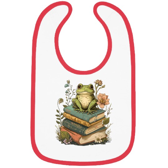 Cottagecore Aesthetic Frog Reading Book Mushroom Lover 3 Bibs