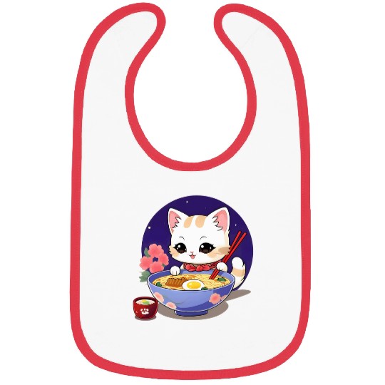 Anime Ramen Cat Retro Japanese Noodles Aesthetic Kawaii Cat Bibs