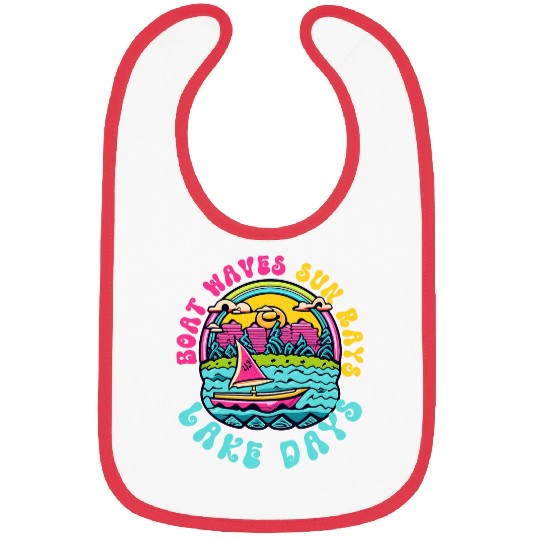 Boat Waves Sun Rays Lake Days Funny Summer Beach Vacation 8 Bibs