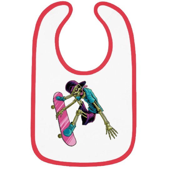 Skater skating longboard Skeletons Halloween halfpipesss skateboard Bibs