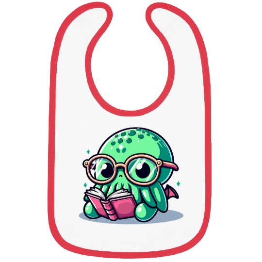 Adorable Book Lover Cthulhu With Reading Glasses Cute Bibs