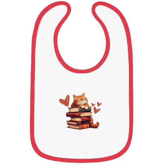 Book Cat Lover Tee Easily Distracted By Cats Books Bibs